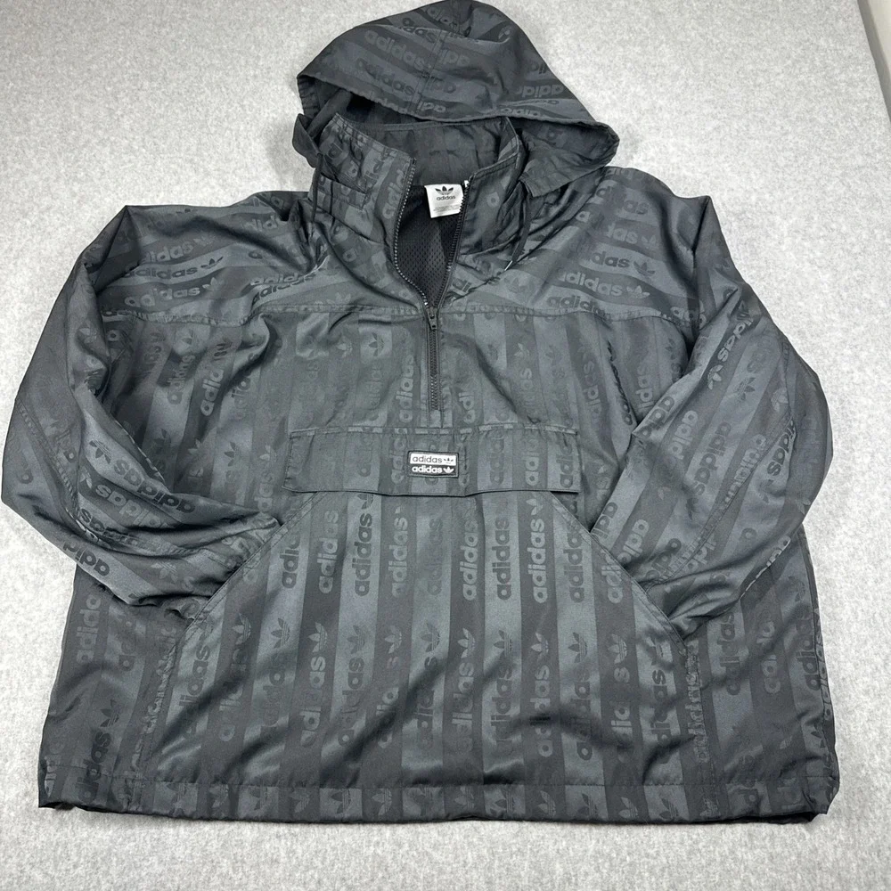 Adidas Track Jacket & Pants Men's Medium Black Logo‎ All Over Print Hooded Lined